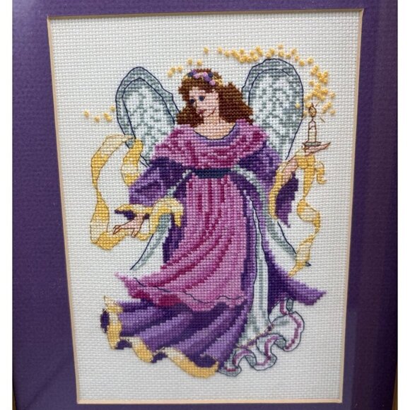 Vtg Set Of 2 Framed Angel Cross-Stitch Art With Gold‎ Frames Colorful Background - Picture 3 of 7